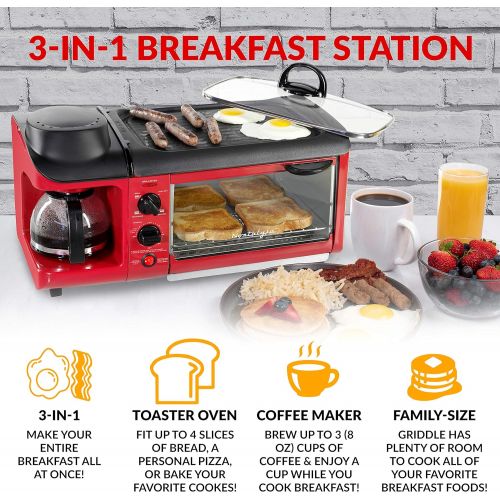  [아마존베스트]Nostalgia BST3RR 3-in-1 Family Size Multi-Function, Retro Red