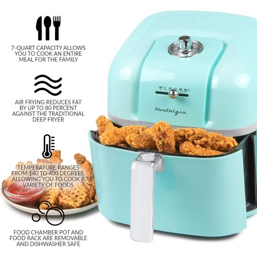  [아마존베스트]Nostalgia CLAF7AQ Classic Retro 7-Quart Oil-Free Healthy Cooking Air Fryer, Adjustable Temperature, 60-Minute Timer, Perfect For Chicken Tenders, Wings, Fries, Onion Rings, Fruits,