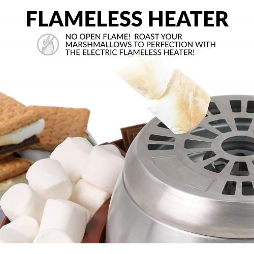  [아마존베스트]Nostalgia LSM400 Indoor Electric Stainless Steel Smores Maker with 4 Lazy Susan Compartment Trays for Graham Crackers, Chocolate, Marshmallows and 4 Roasting Forks