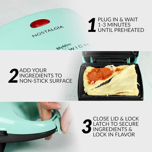  [아마존베스트]Nostalgia MSAND5MG MyMini Personal Sandwich Maker Pizza Pockets, Quesadillas, Breakfast, Paninis, Mini, Mint Green