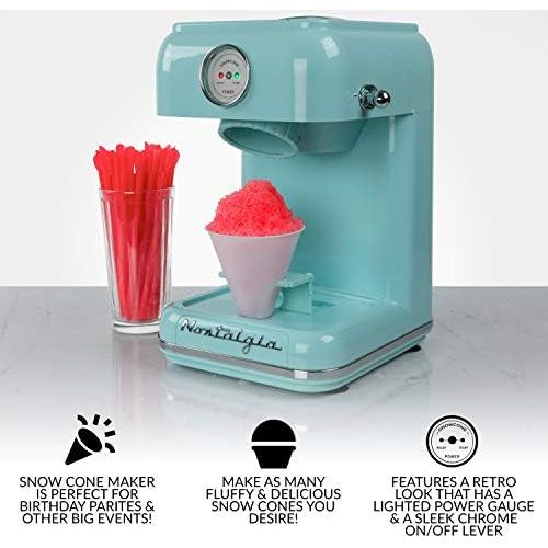  [아마존베스트]Nostalgia CLSC1AQ Classic Retro Single Countertop Snow Cone Maker, Includes 1 Reusable Plastic Cup, Stainless Steel Blades  Aqua