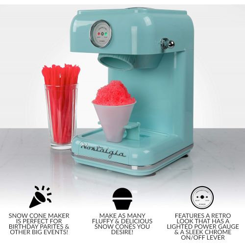  [아마존베스트]Nostalgia CLSC1AQ Classic Retro Single Countertop Snow Cone Maker, Includes 1 Reusable Plastic Cup, Stainless Steel Blades  Aqua