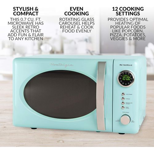  Nostalgia RMO7AQ Retro 0.7 Cubic Foot 700-Watt Countertop Microwave Oven, Aqua