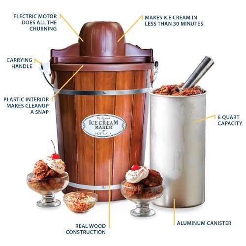  Nostalgia ICMP600WD Wood Bucket Ice Cream Maker, 6-Quart