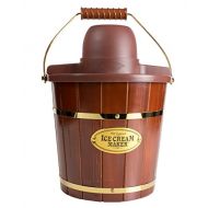 Nostalgia ICMW400 4 Quart Wood Bucket Ice Cream Maker with Easy Carry Handle, Dark Brown