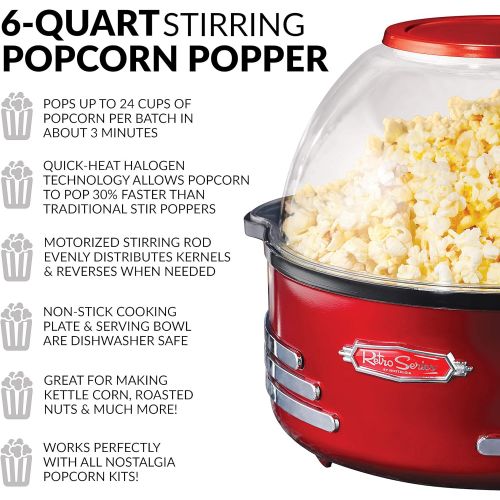  Nostalgia SP300RETRORED 6-Quart Stirring Popcorn Popper