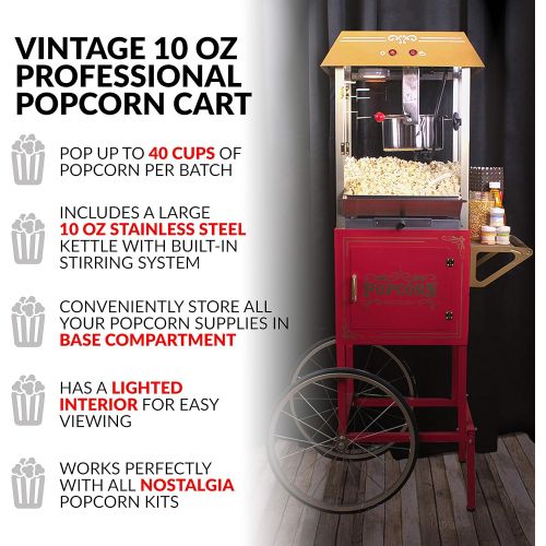  Nostalgia CCP1000RED Vintage 10-Ounce Commercial Popcorn Cart - 59 Inches Tall