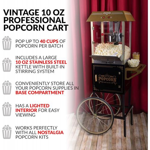  Nostalgia CCP1000BLK Vintage 10-Ounce Commercial Popcorn Cart - 59 Inches Tall