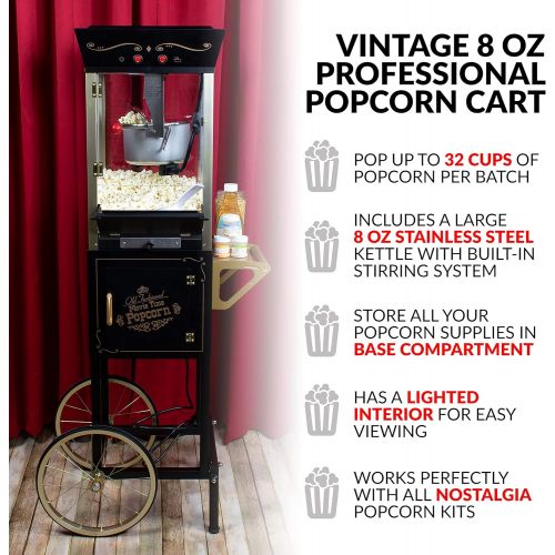  Nostalgia CCP510BK Vintage Popcorn Cart, 8-Ounce, Black