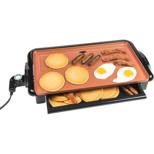  Nostalgia GD20C Copper Ceramic Non-stick Griddle with Warming Drawer