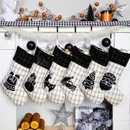 Nothers 2021 Christmas Stockings Set of 6 Rustic Household Traditional Hanging Xmas Stockings for Christmas Fireplace Decorations Socks with Christmas Element Pattern 6 Pack