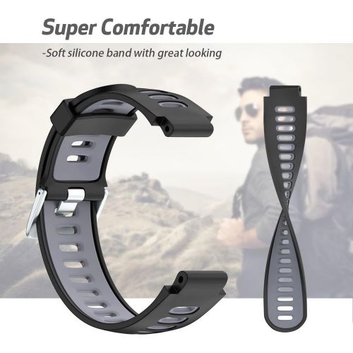  [아마존베스트]NotoCity Silicone Watch Band Replacement Solft Silicone Strap Compatible Forerunner 230/220/ 235/620/ 630/ 735XT-Black Gray