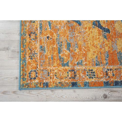  Nourison (PSN07) Passion Modern Traditional Colorful Teal/Sun Orange Area Rug, 8 x 10