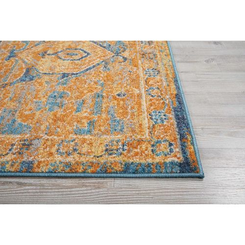  Nourison (PSN07) Passion Modern Traditional Colorful Teal/Sun Orange Area Rug, 8 x 10