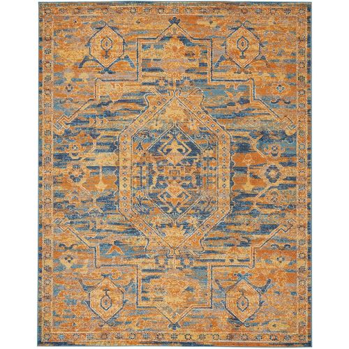  Nourison (PSN07) Passion Modern Traditional Colorful Teal/Sun Orange Area Rug, 8 x 10