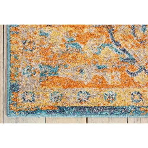  Nourison (PSN07 Passion Modern Traditional Colorful TealSun Orange Area Rug, 53 x 73