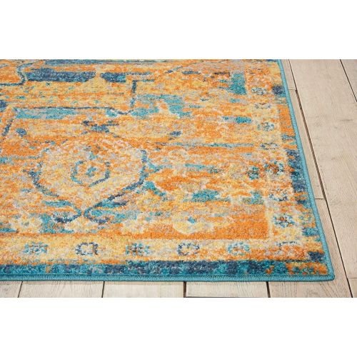  Nourison (PSN07 Passion Modern Traditional Colorful TealSun Orange Area Rug, 53 x 73