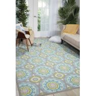 Nourison SND16 WAV01Sun & Shade Boho Vibrant IndoorOutdoor Aqua & Olive Area Rug 53 x 75