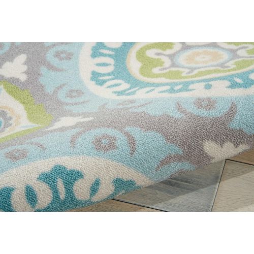  Nourison SND16 WAV01Sun & Shade Boho Vibrant IndoorOutdoor Aqua & Olive Area Rug 53 x 75