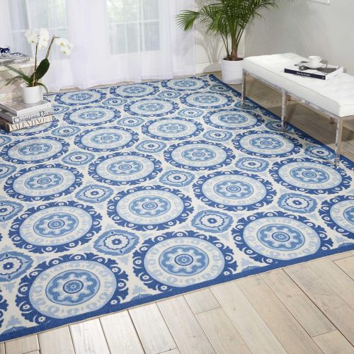  Nourison SND16 WAV01Sun & Shade Boho Vibrant IndoorOutdoor Aqua & Olive Area Rug 53 x 75