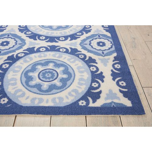  Nourison SND16 WAV01Sun & Shade Boho Vibrant IndoorOutdoor Aqua & Olive Area Rug 53 x 75