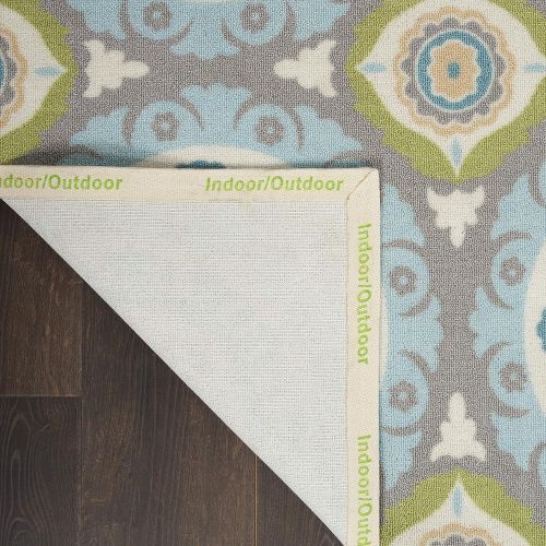  Nourison SND16 WAV01Sun & Shade Boho Vibrant IndoorOutdoor Aqua & Olive Area Rug 53 x 75