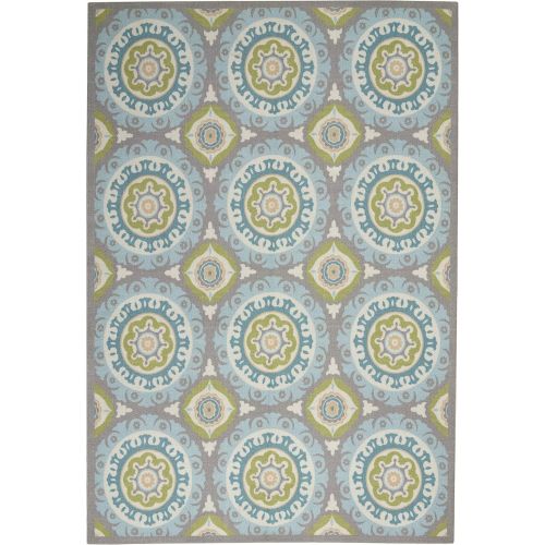  Nourison SND16 WAV01Sun & Shade Boho Vibrant IndoorOutdoor Aqua & Olive Area Rug 53 x 75