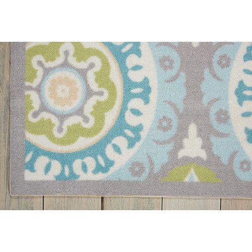  Nourison SND16 WAV01Sun & Shade Boho Vibrant IndoorOutdoor Aqua & Olive Area Rug 53 x 75