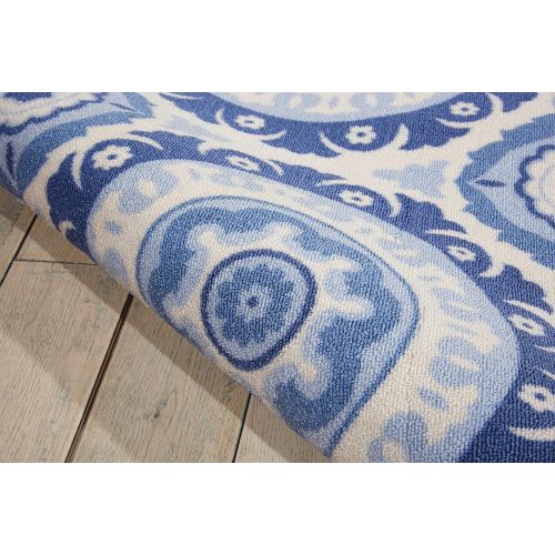  Nourison SND16 WAV01Sun & Shade Boho Vibrant IndoorOutdoor Aqua & Olive Area Rug 53 x 75