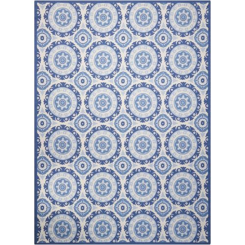  Nourison SND16 WAV01Sun & Shade Boho Vibrant IndoorOutdoor Aqua & Olive Area Rug 53 x 75