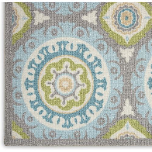  Nourison SND16 WAV01Sun & Shade Boho Vibrant IndoorOutdoor Aqua & Olive Area Rug 53 x 75