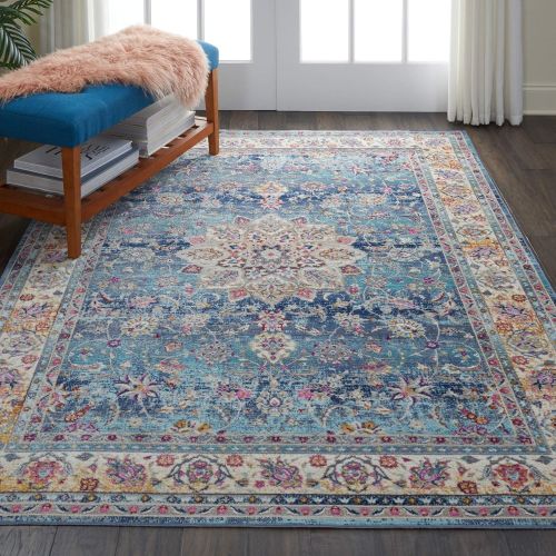  Nourison VKA01 Vintage Kashan Multicolor Oushak Area Rug, 53 X710, Blue