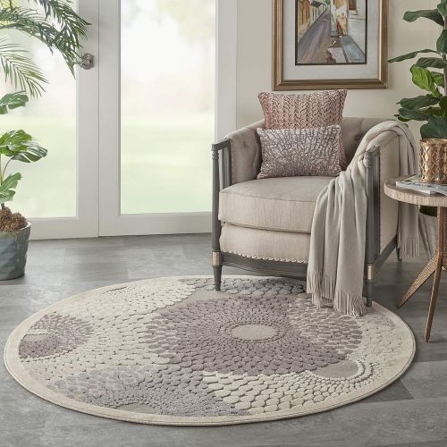  Nourison Graphic Illusions Grey Round Area Rug, 5-Feet 3-Inches by 5-Feet 3-Inches (53 x 53)