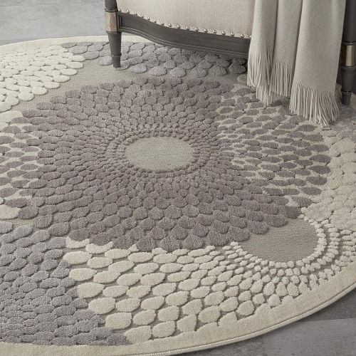  Nourison Graphic Illusions Grey Round Area Rug, 5-Feet 3-Inches by 5-Feet 3-Inches (53 x 53)