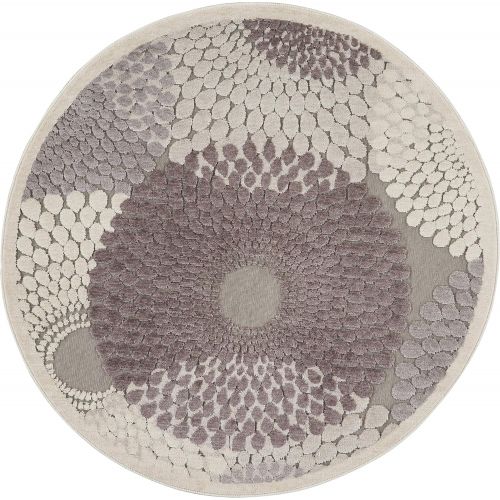 Nourison Graphic Illusions Grey Round Area Rug, 5-Feet 3-Inches by 5-Feet 3-Inches (53 x 53)