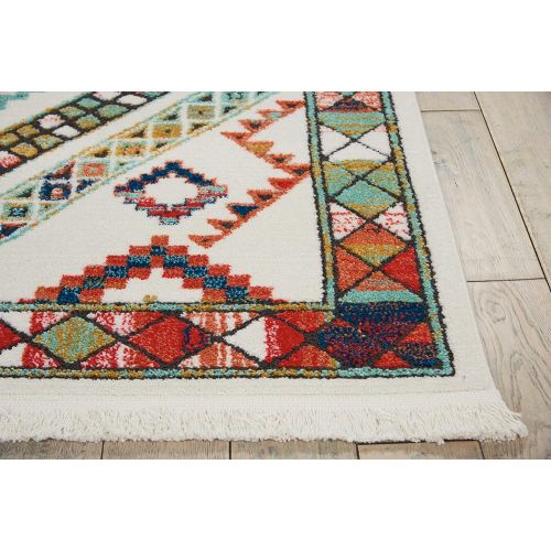  Nourison Tribal Decor Traditional Colorful White Area Rug 5 Feet 3 Inches by 7 Feet 6 Inches, 53X76