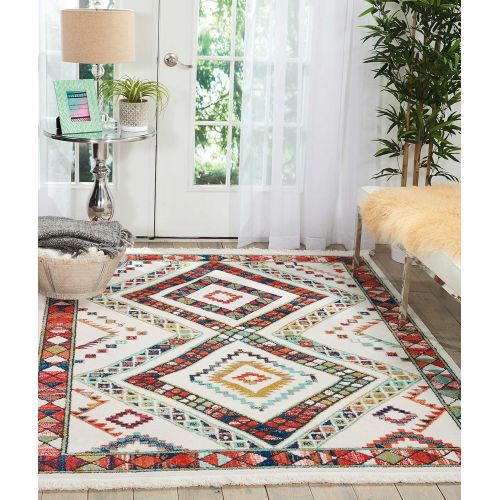  Nourison Tribal Decor Traditional Colorful White Area Rug 5 Feet 3 Inches by 7 Feet 6 Inches, 53X76