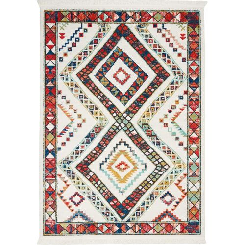  Nourison Tribal Decor Traditional Colorful White Area Rug 5 Feet 3 Inches by 7 Feet 6 Inches, 53X76