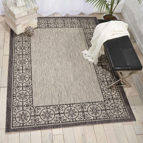  Nourison Garden Party GRD03 IvoryCharcoal IndoorOutdoor Area Rug 5 Feet 3 Inches by 7 Feet 3 Inches, 53X73