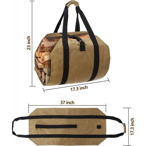  Nouva Firewood Carrier Bag with Handles Canvas Log Carrier Bag Waxed Durable Wood Storage Tote Firewood Holder Fireplace Wood Stove Accessories