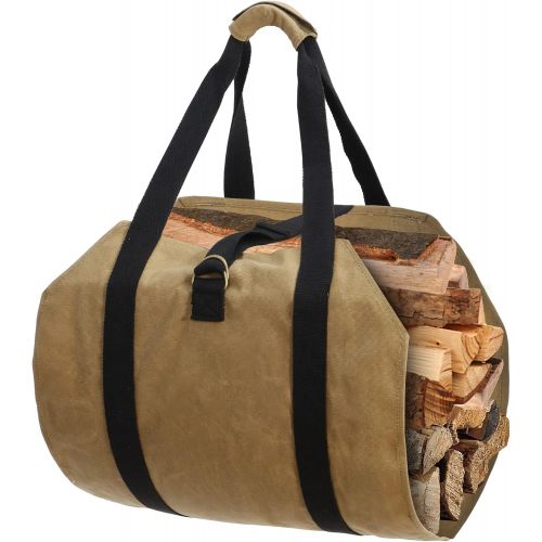  Nouva Firewood Carrier Bag with Handles Canvas Log Carrier Bag Waxed Durable Wood Storage Tote Firewood Holder Fireplace Wood Stove Accessories