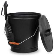 Nouva Galvanized Ash Bucket with Lid and Shovel, 5.15 Gallon Large Metal Hot Wood Ash Carrier Pail Fireplace Tools,Fire Pit,Wood Burning Stove Black