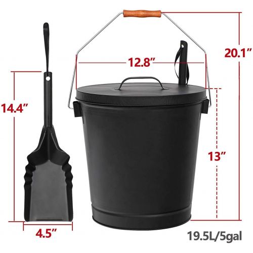  Nouva Galvanized Ash Bucket with Lid and Shovel, 5.15 Gallon Large Metal Hot Wood Ash Carrier Pail Fireplace Tools,Fire Pit,Wood Burning Stove Black