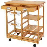 Nova Microdermabrasion Rolling Wood Kitchen Island Storage Trolley Utility Cart Rack w/Storage Drawers/Baskets Dining Stand w/Wheels Countertop (Wood) (Wood Top)