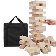 Nova Microdermabrasion 54 Pieces Giant Toppling Tumble Tower Blocks Game (2.5 ft to Over 5 ft) Wood Stacking Game Tumbling Timbers Outdoor Yard Game, Carry Bag