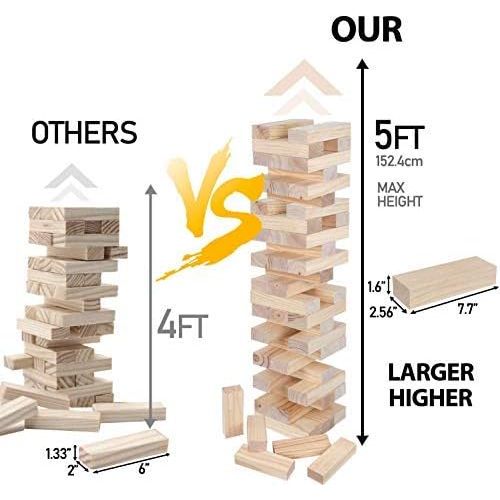  Nova Microdermabrasion 54 Pieces Giant Toppling Tumble Tower Blocks Game (2.5 ft to Over 5 ft) Wood Stacking Game Tumbling Timbers Outdoor Yard Game, Carry Bag