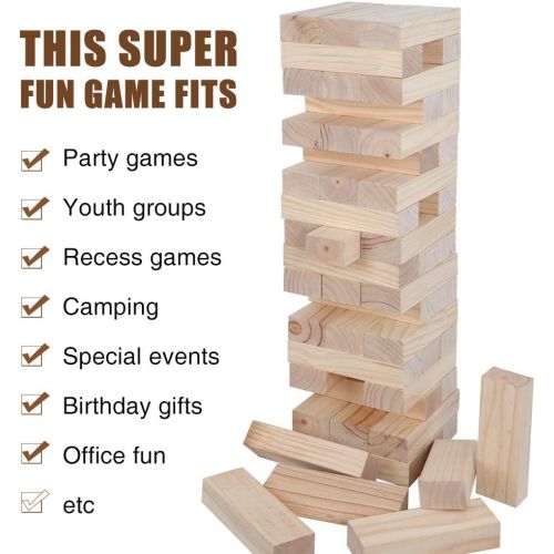  Nova Microdermabrasion 54 Pieces Giant Toppling Tumble Tower Blocks Game (2.5 ft to Over 5 ft) Wood Stacking Game Tumbling Timbers Outdoor Yard Game, Carry Bag