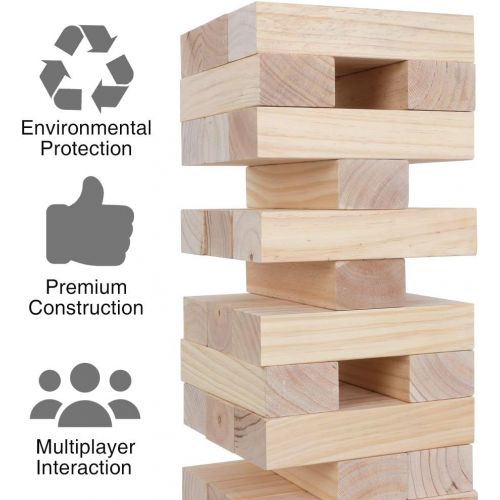  Nova Microdermabrasion 54 Pieces Giant Toppling Tumble Tower Blocks Game (2.5 ft to Over 5 ft) Wood Stacking Game Tumbling Timbers Outdoor Yard Game, Carry Bag