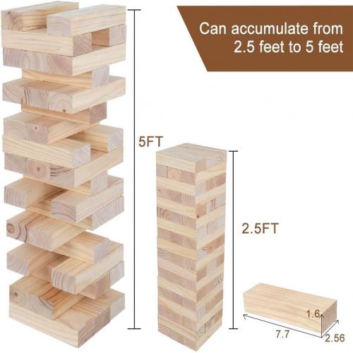  Nova Microdermabrasion 54 Pieces Giant Toppling Tumble Tower Blocks Game (2.5 ft to Over 5 ft) Wood Stacking Game Tumbling Timbers Outdoor Yard Game, Carry Bag