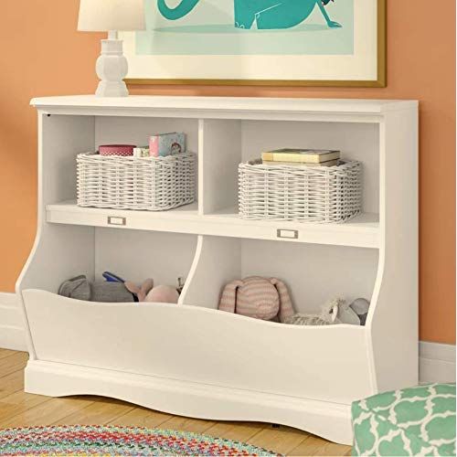  Nova Natural Toy Box Cubby,Kids Bookcase with Storage Bins Made of Solid Durable Wood, Easy to Assemble for Your Kids Playroom,Nursery, Childs, Baby Room (White)